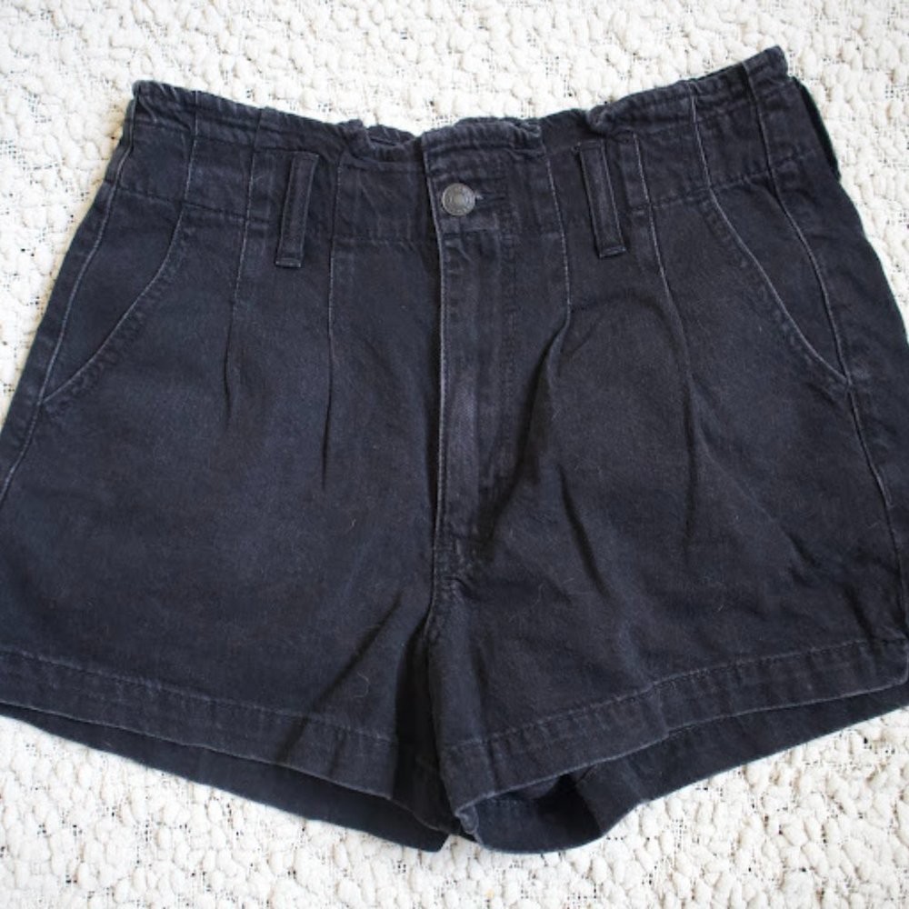American Eagle Size 6 Mom Shorts Black High Rise Short Denim Casual Flat 90s